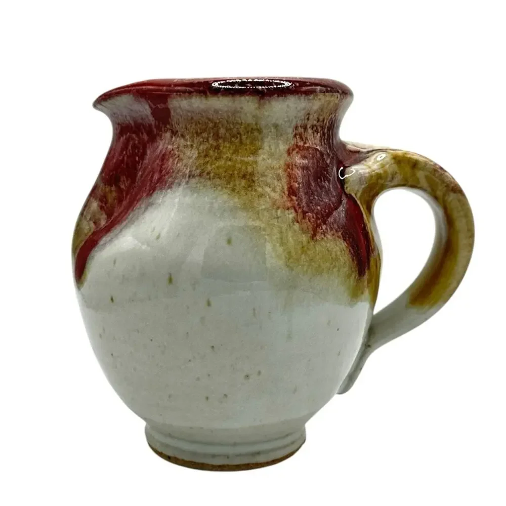 Stoneware Drip Glaze Creamer Pitcher Signed Pottery 12 0z